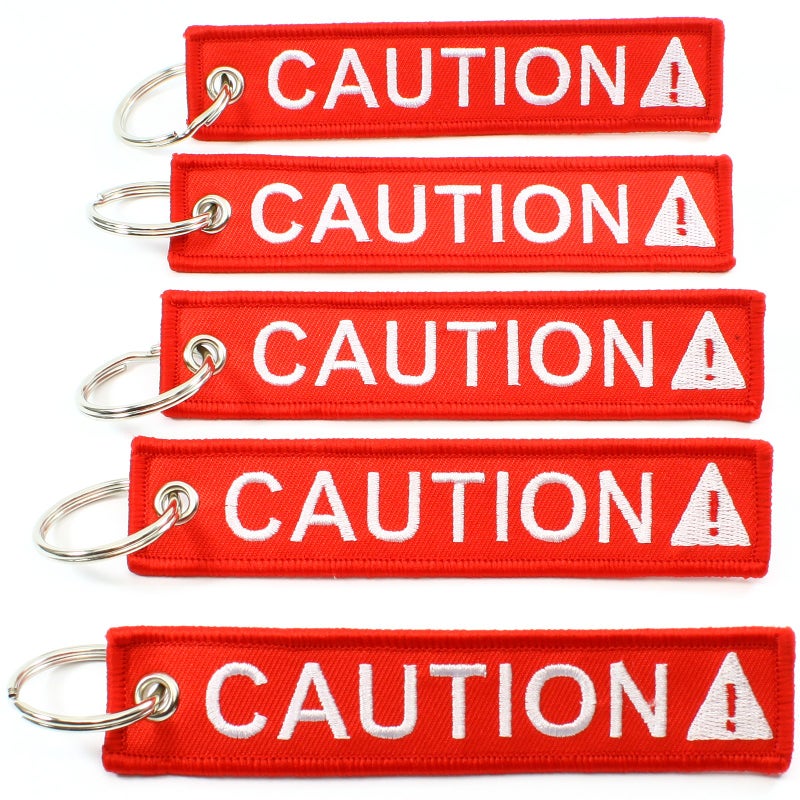 Rotary13B1 Caution Key Chain Safety Tag Red White Size: 1in by 5in Qty: 5 Pack - by Rotary13B1 - Image 1